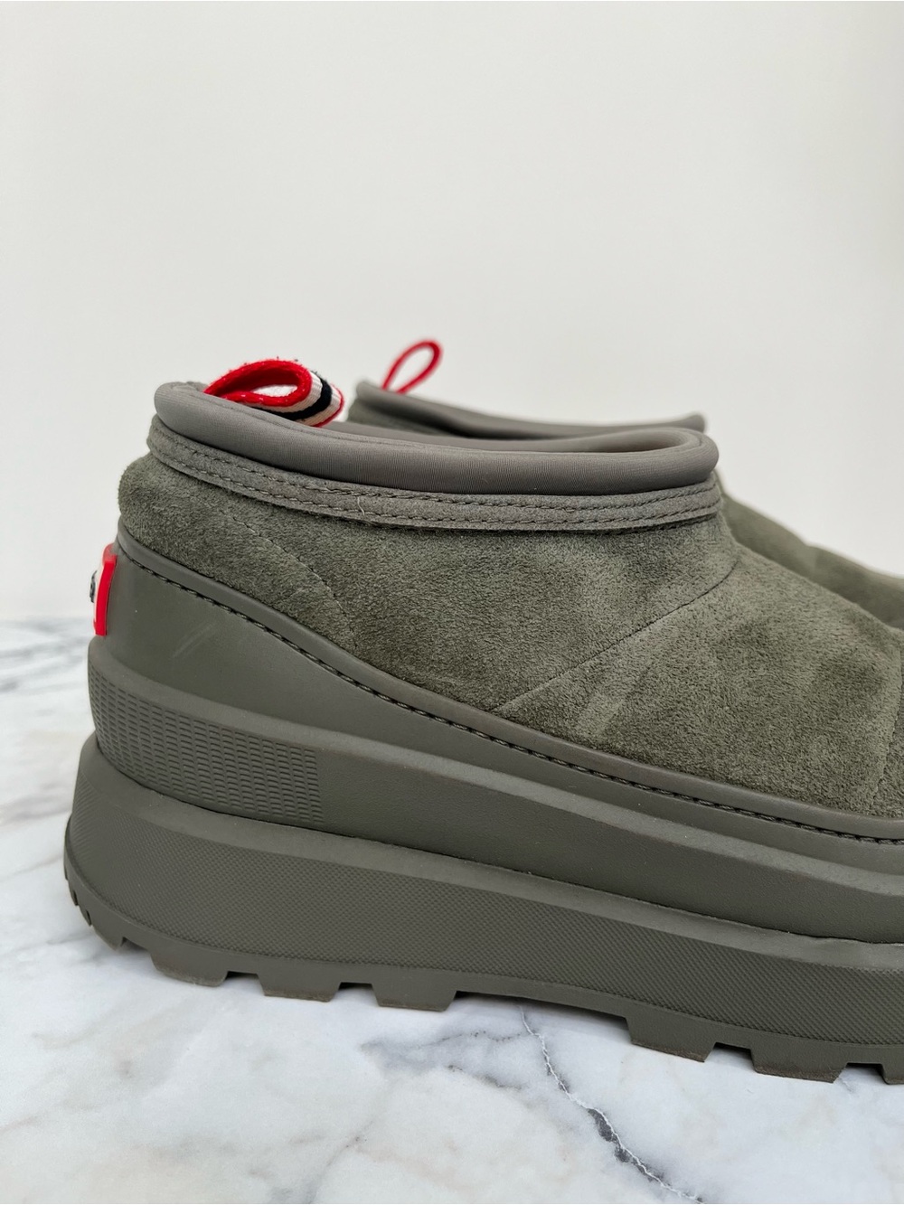 Hunter Askern Waterproof Suede Platform Bootie in Loch Olive Green Size 7 - Picture 2 of 11